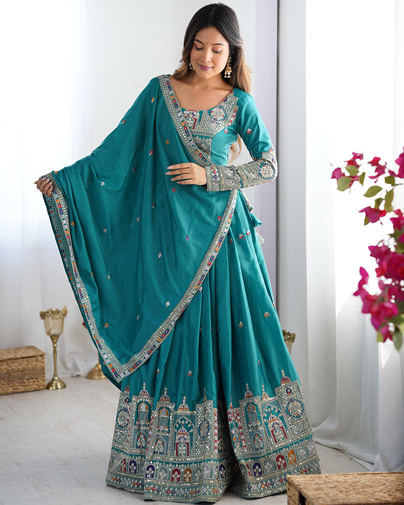 Bottle Green Color Natural Crepe Silk Lehenga Choli
