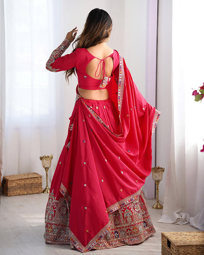 Tomato Color Natural Crepe Silk Lehenga Choli