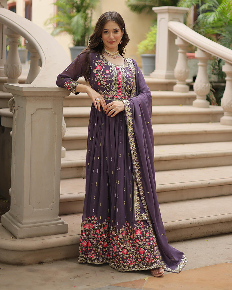 Festive Wear Lavender Color Three Piece Sharara Suit