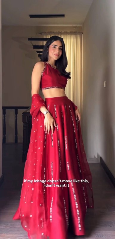 Designer Ruby Red Satin Silk Lehenga Choli Set for Women