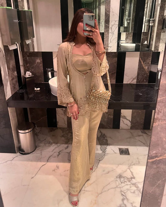 Partywear Chinon Silk Palazzo Suit Set for Women