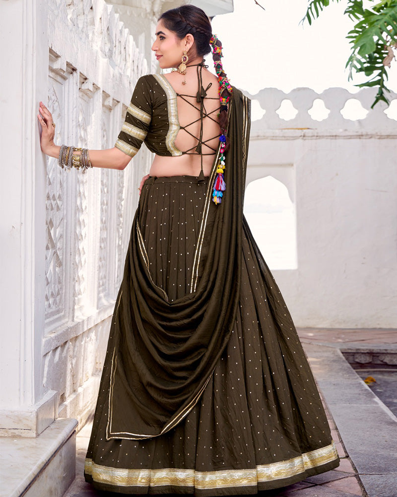 Designer Mehndi Pure Chanderi Lehenga Choli for Navratri Festival