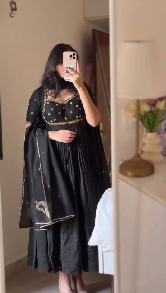 Black Party Wear Gown with Palazzo Set with Dupatta for Farewell, Sangeet & Wedding Functions