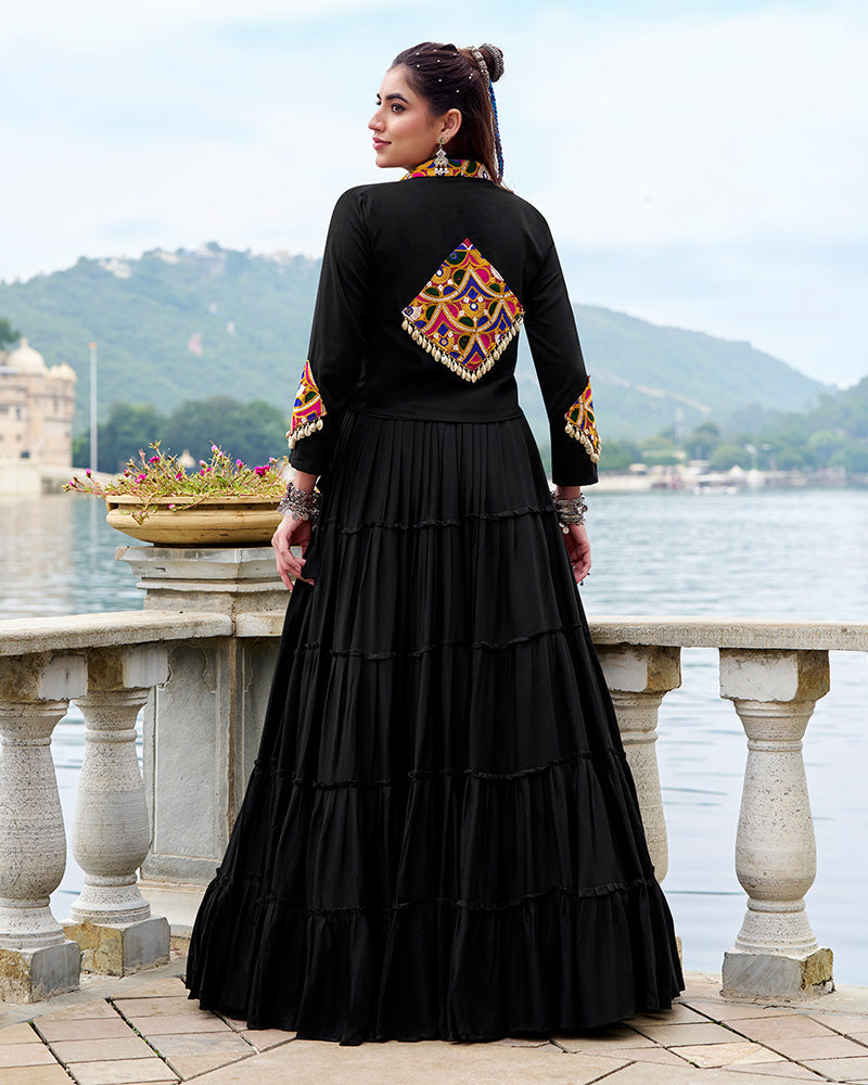 Black Pure Rayon Navratri Lehenga Choli with Stylish Design