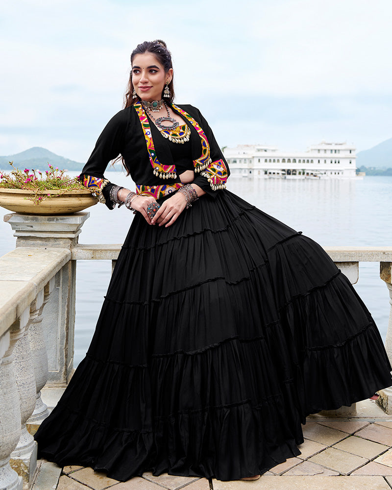 Black Pure Rayon Navratri Lehenga Choli with Stylish Design