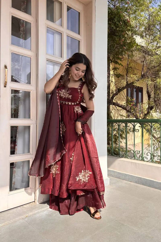Fendy Silk Anarkali Suit Set with Palazzo & Dupatta – Sequins Embroidered Party Wear for Women