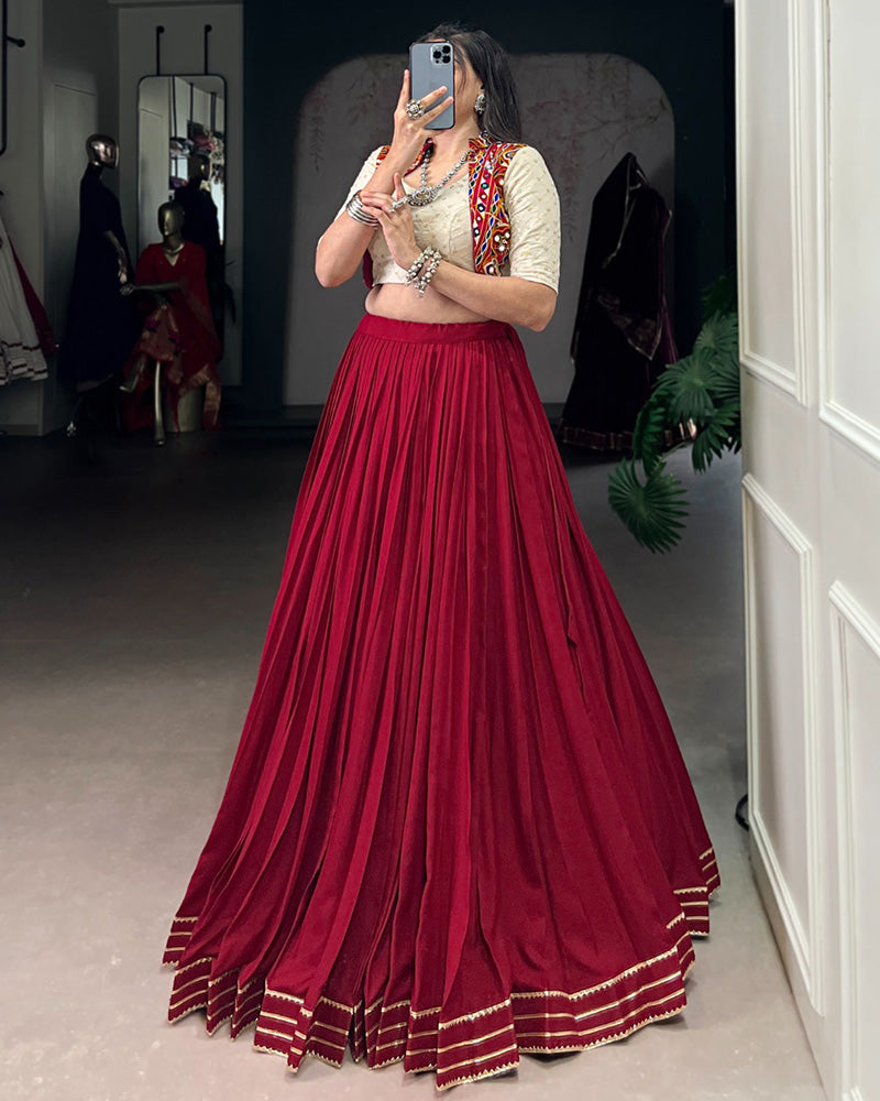 Elegant Maroon Pure Rayon Navratri Lehenga Choli for Women