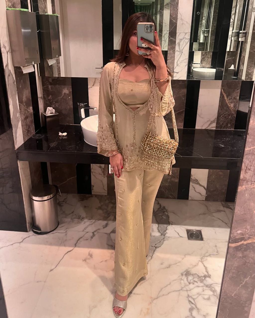 Partywear Chinon Silk Palazzo Suit Set for Women