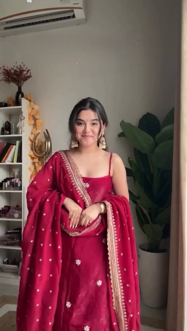 Festive Wear Premium Red Embroidered Sharara Set