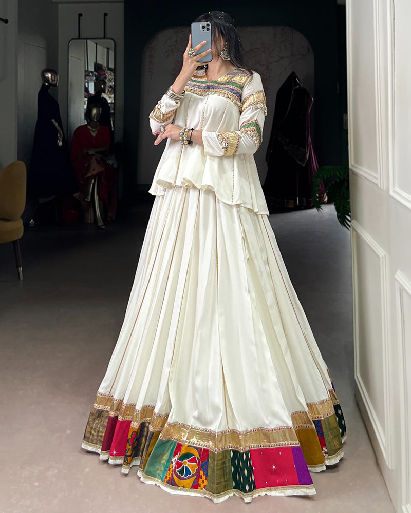 Traditional White Ethnic Lehenga Choli for Navratri Celebration