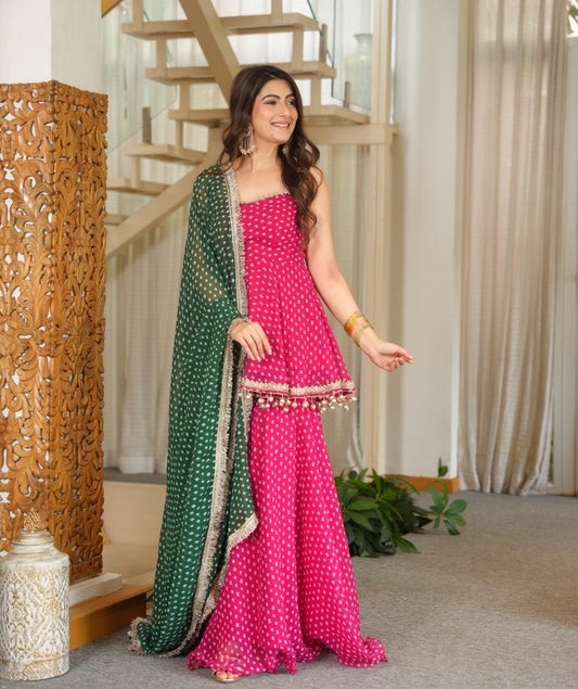 Festive Rani Pink Sharara Suit Set for Women | Wedding & Festive Wear