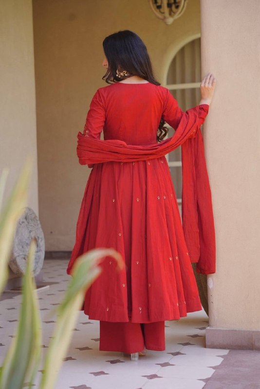 Festive Wear Roman Silk Anarkali Gown Suit Set with Palazzo & Chanderi Dupatta Set | Wedding, Engagement & Reception Outfit