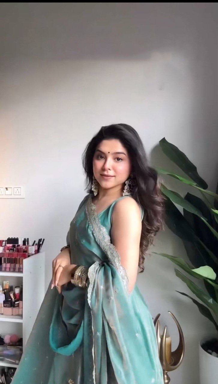Sea Green Anarkali Suit Set with Thread & Sequin Work | Dresses For Women Party Wear
