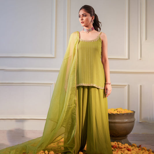 Festive Lime Green Sharara Suit Set | Luxury Traditional Wear for Women