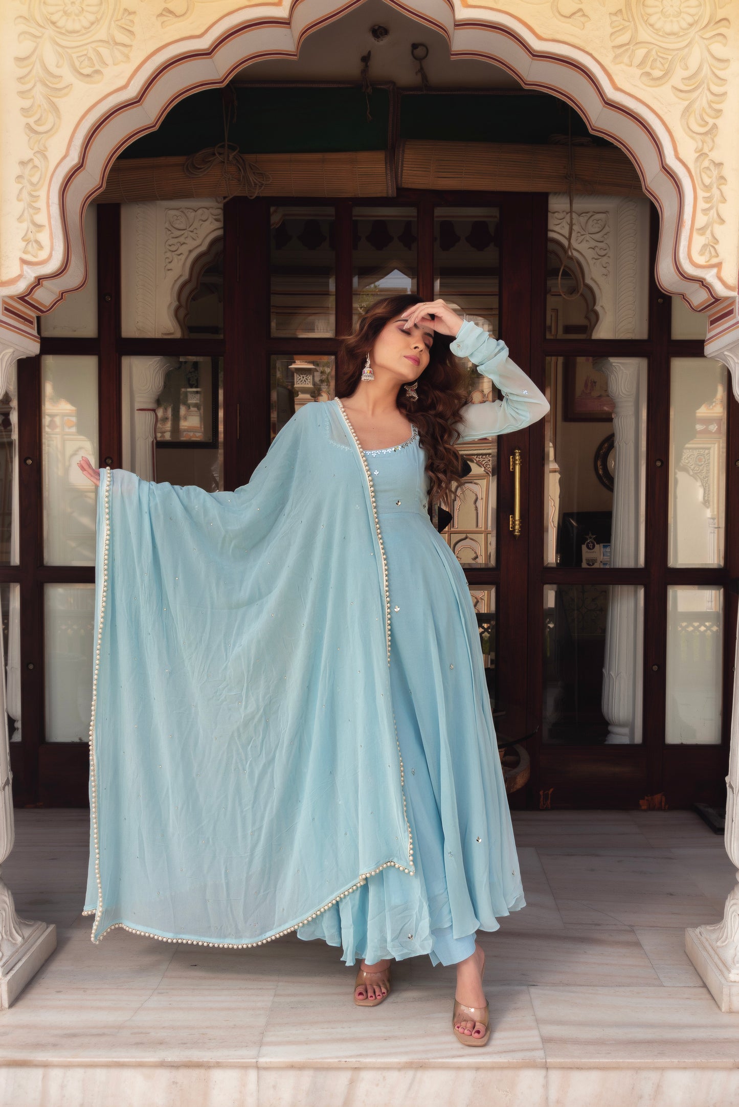 Festive Wear Sky Blue Georgette Anarkali Suit Set