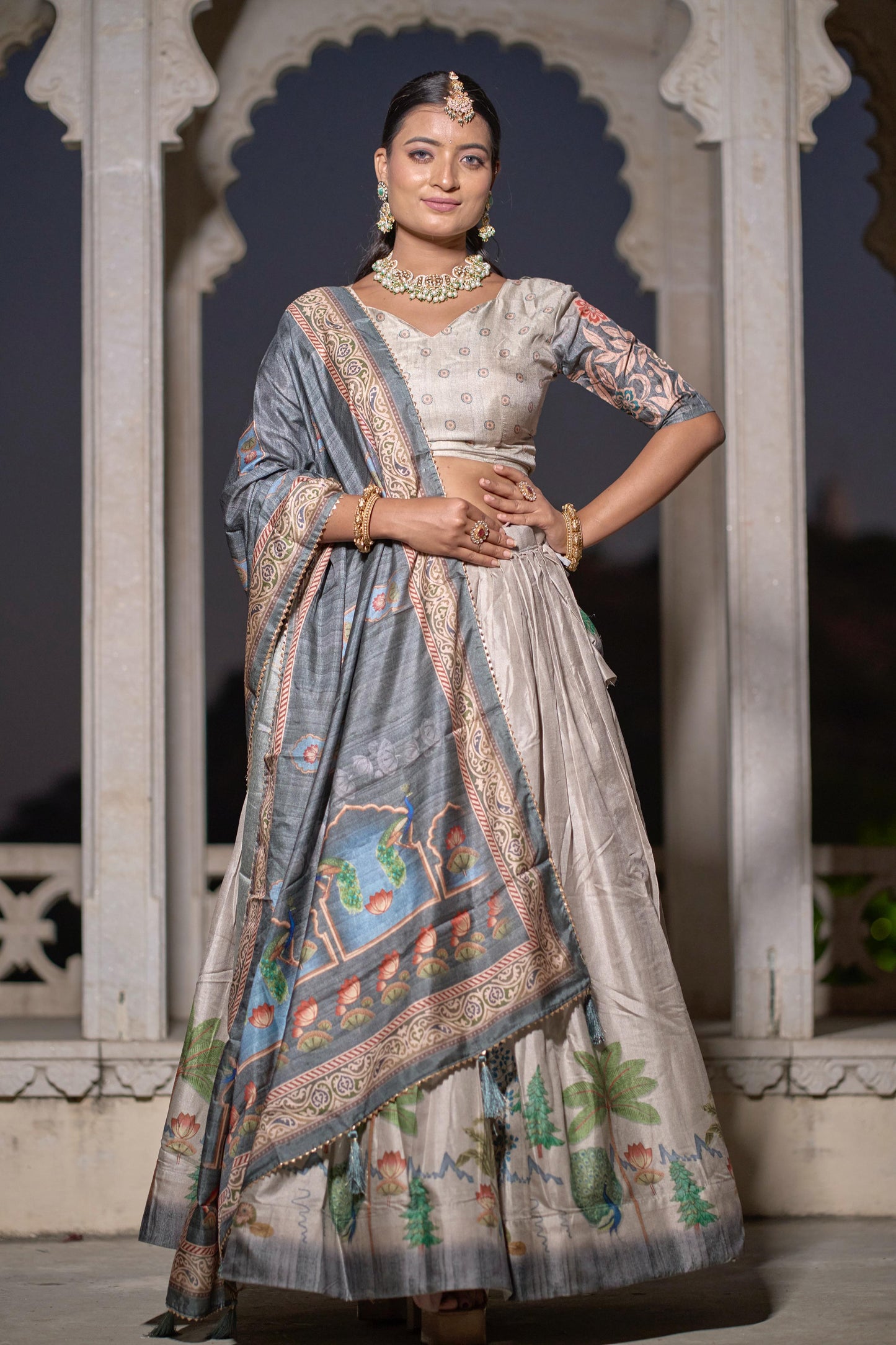 Magnificent Pure Manipuri Silk Printed Lehenga Choli Set - Ethnicwish