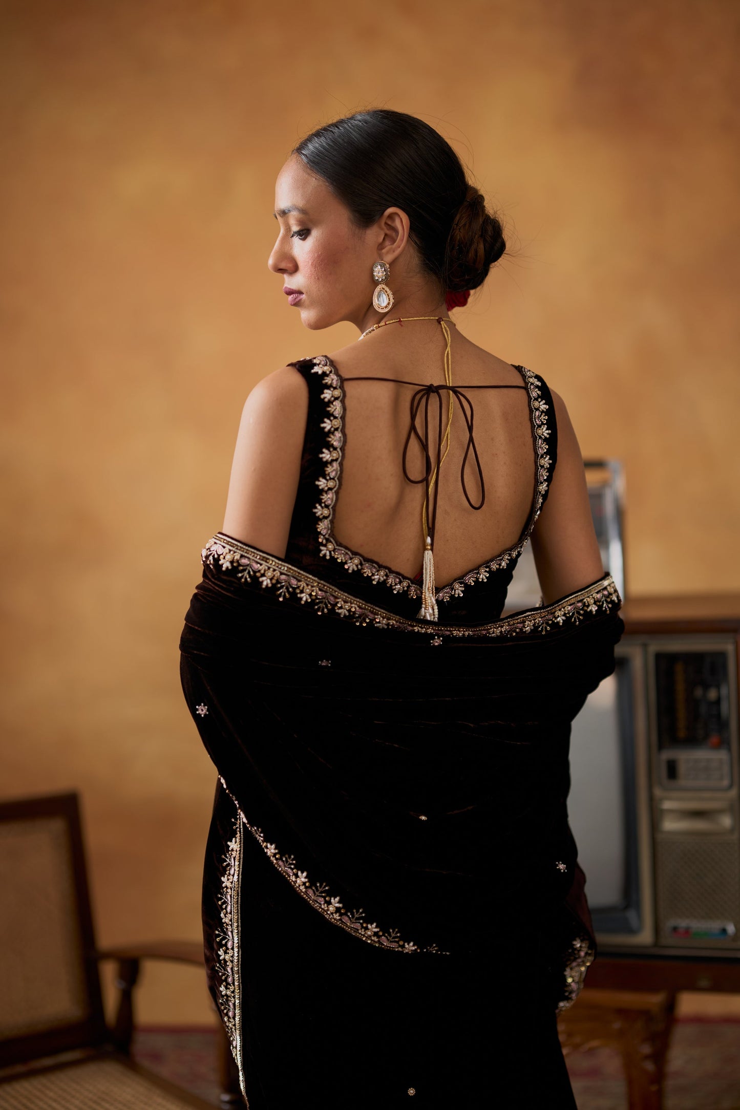 Nusrat Luxury Soft Velvet Saree Set with Zari & Embroidery