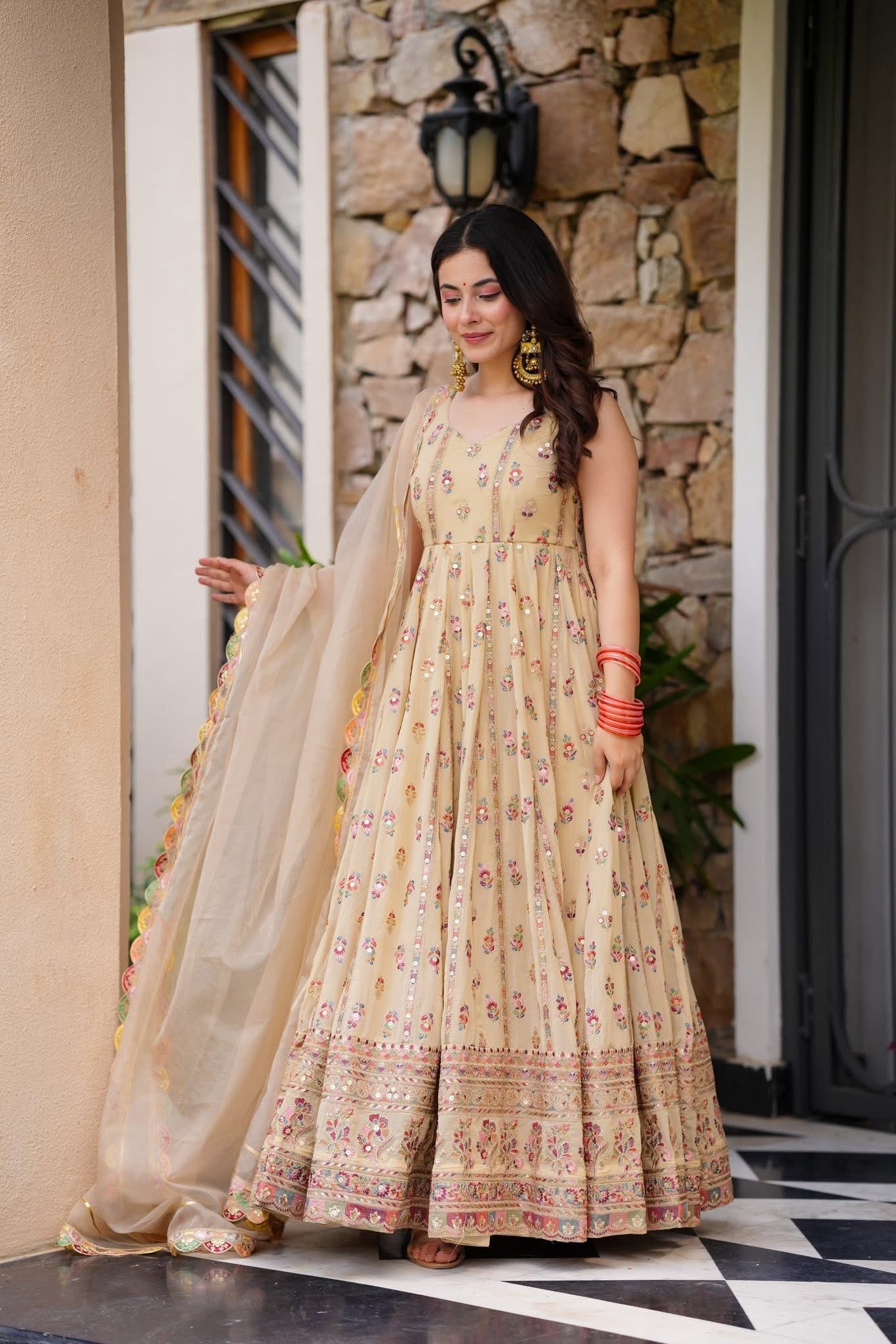 New Pastel Blossom Anarkali Set β Faux Georgette | S to XXL