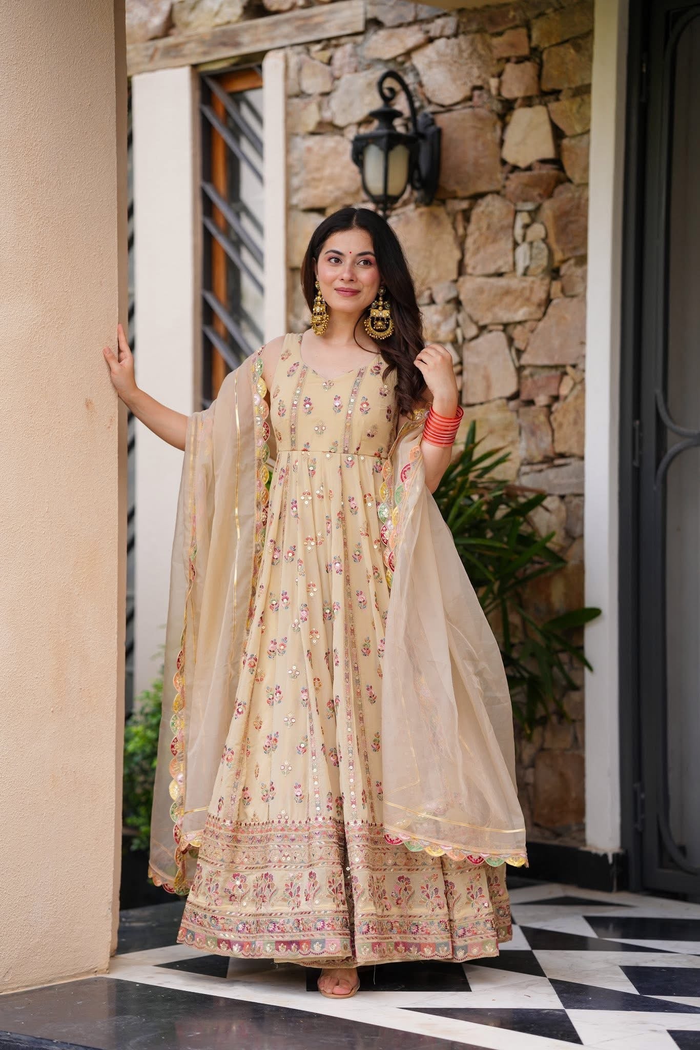 New Pastel Blossom Anarkali Set β Faux Georgette | S to XXL