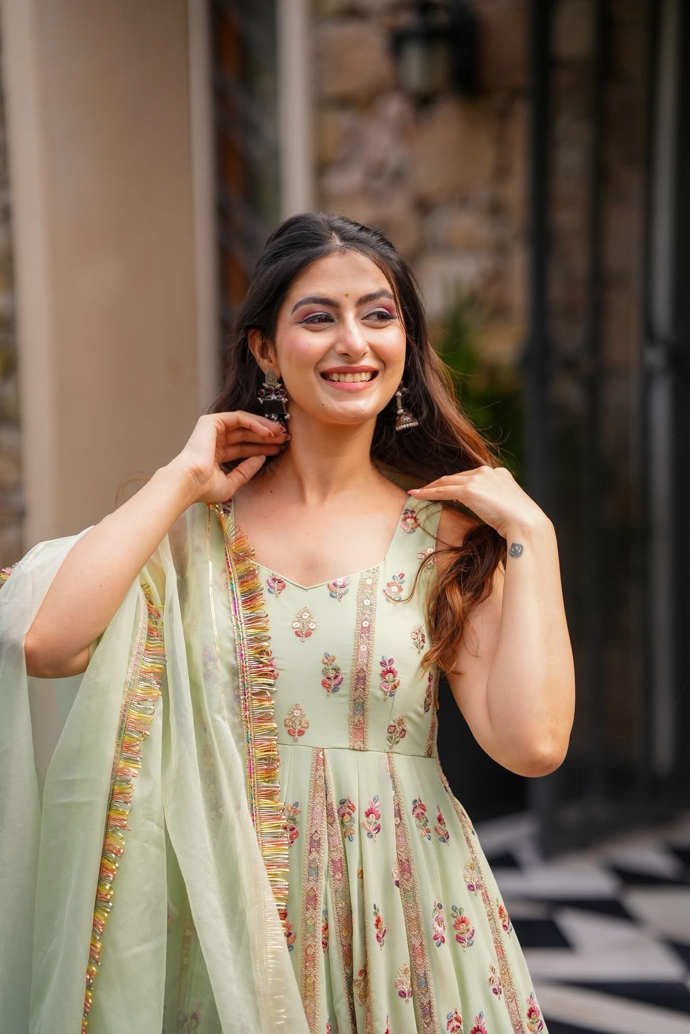 New Pastel Blossom Anarkali Set β Faux Georgette | S to XXL