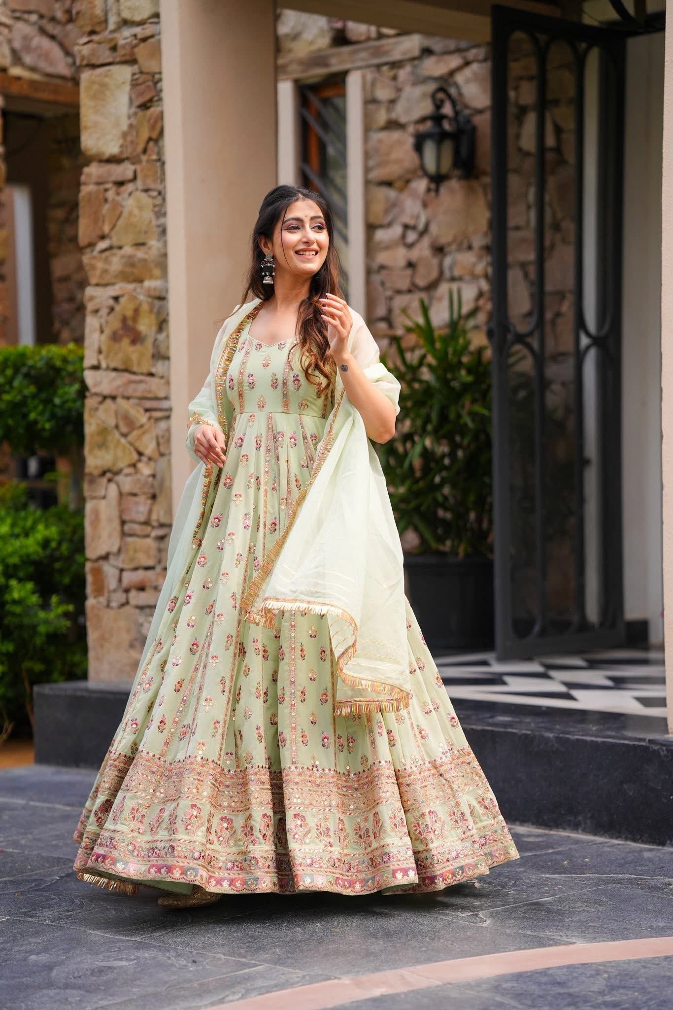 New Pastel Blossom Anarkali Set β Faux Georgette | S to XXL