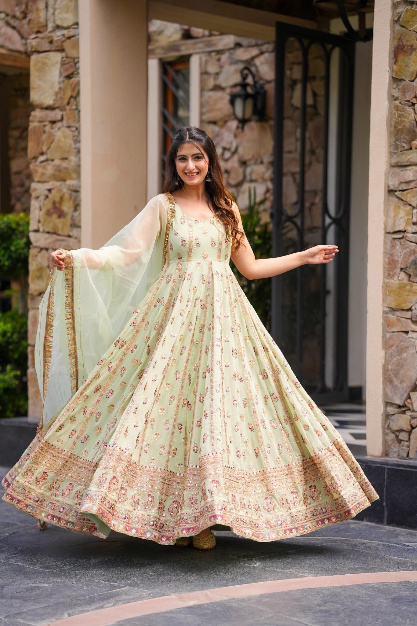 New Pastel Blossom Anarkali Set β Faux Georgette | S to XXL