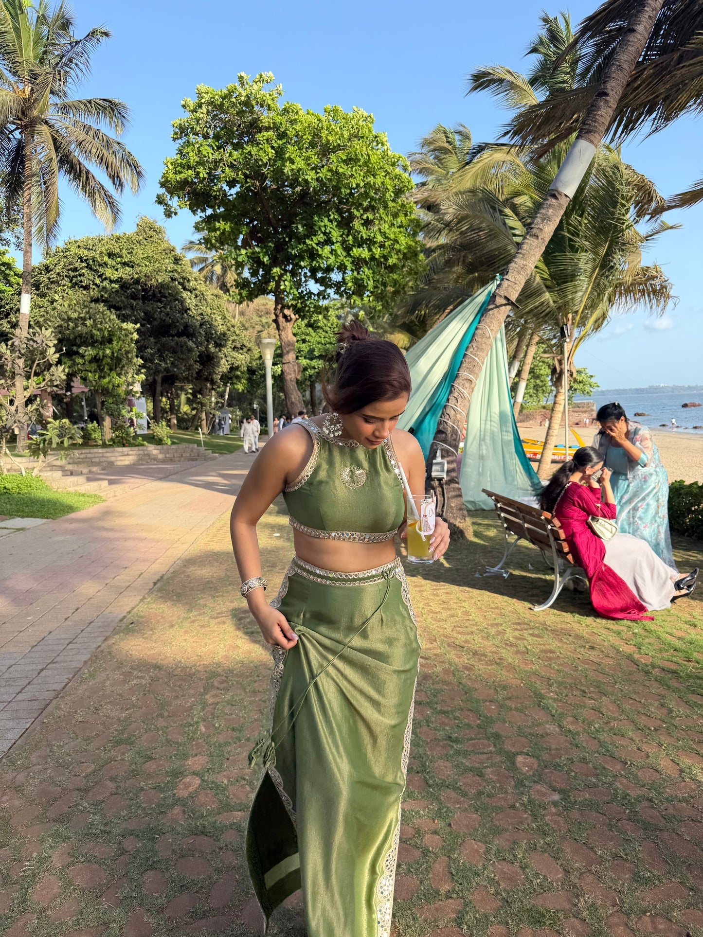 Wedding Wear Mehendi Green Indo-Western Co-Ord Set with Dupatta for Women