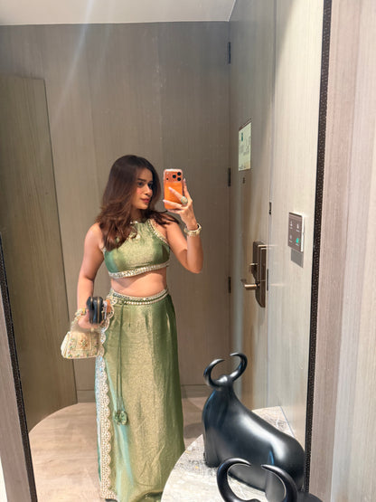 Wedding Wear Mehendi Green Indo-Western Co-Ord Set with Dupatta for Women