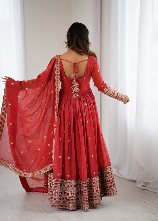 Premium Red Embroidered Anarkali Suit with Dupatta