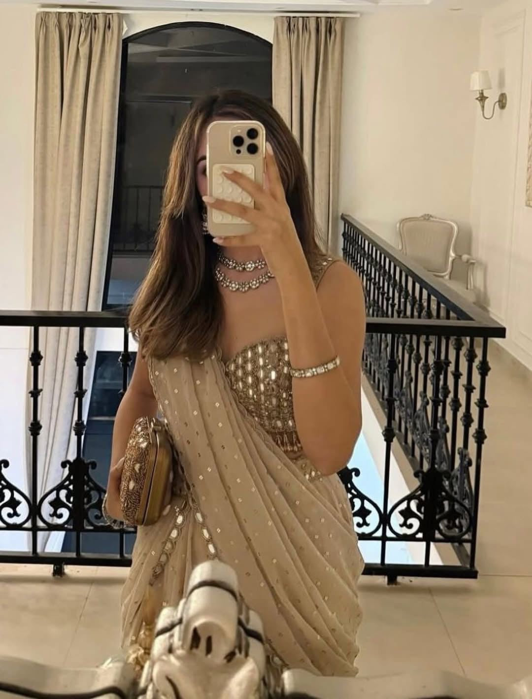 Ready To Wear Saree For Women | Wedding Wear Champagne Ready To Wear Lehenga Saree For Women