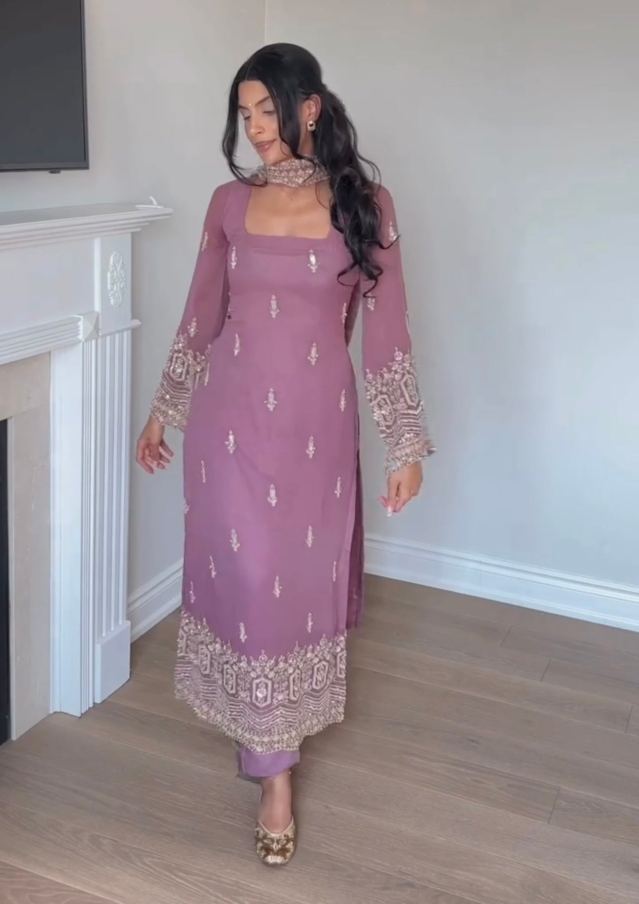 Designer Faux Georgette Embroidered Salwar Suit