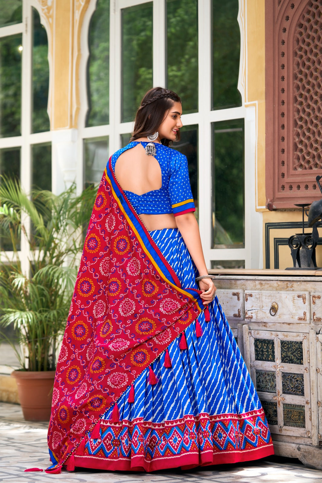 Leheriya With Patola Printed Tussar Silk Lehenga Choli Set - Ethnicwish