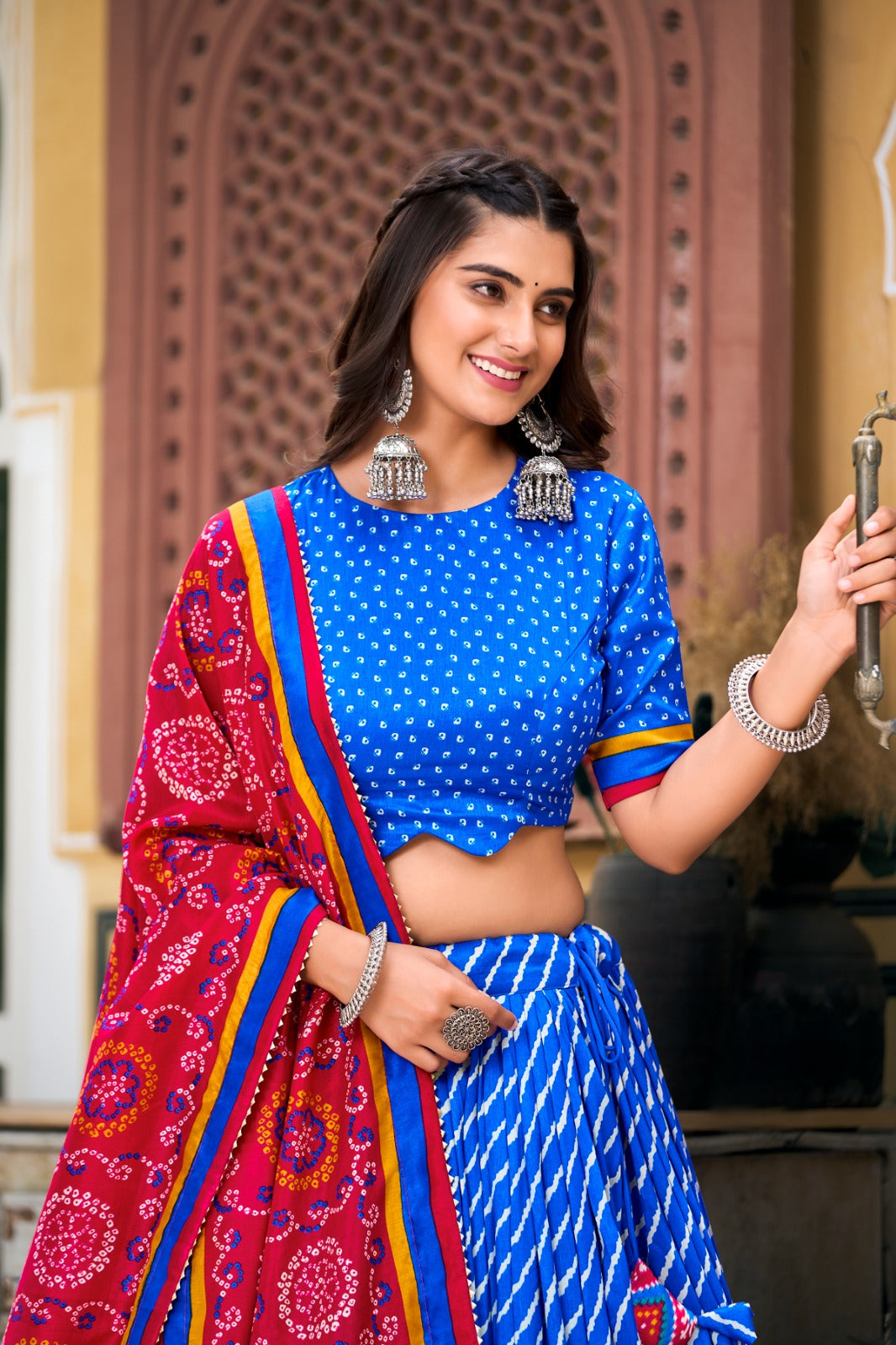 Leheriya With Patola Printed Tussar Silk Lehenga Choli Set - Ethnicwish