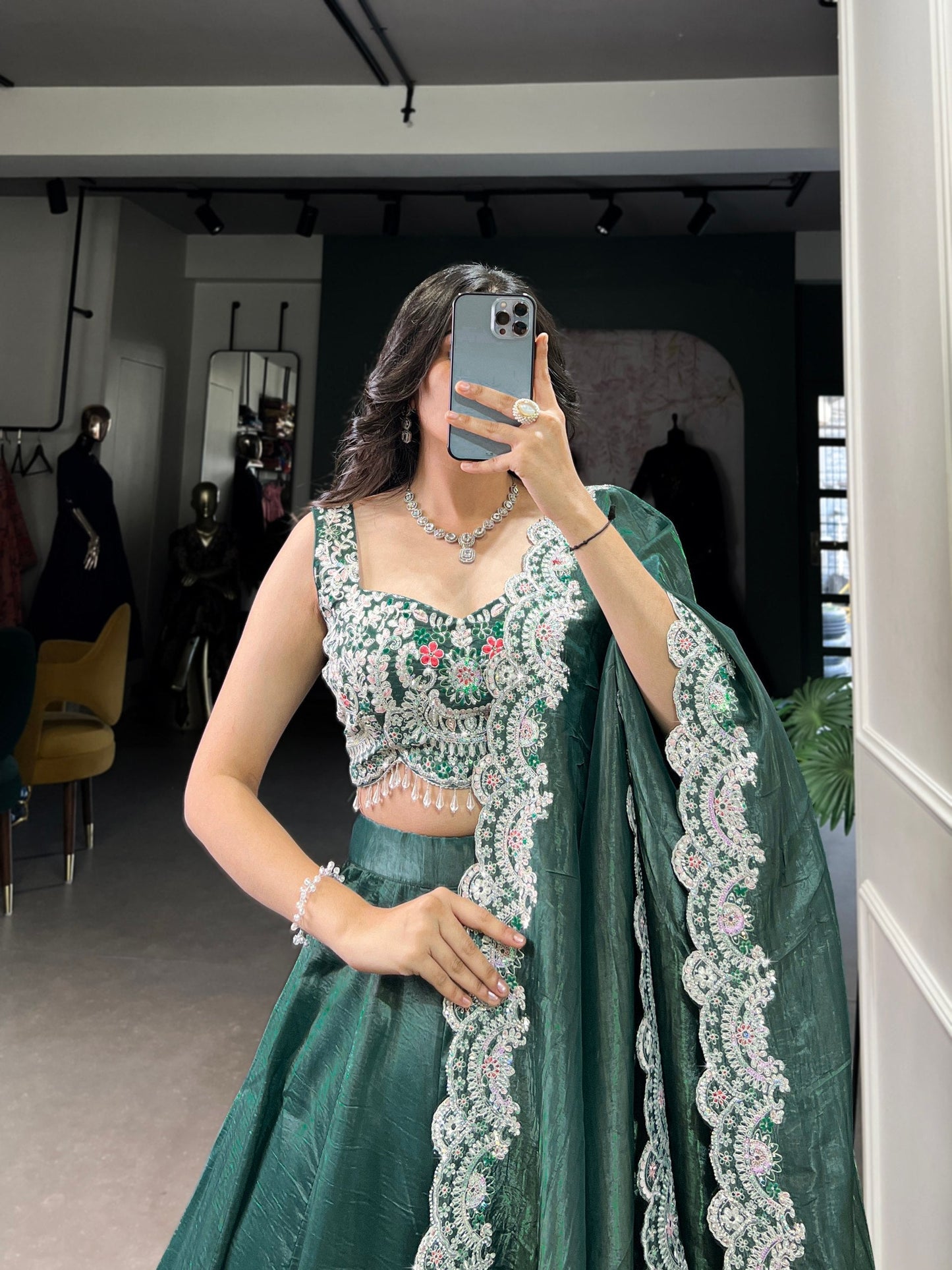 Magnificent Gold Crush Sequins Thread Diamond Worked Lehenga Choli