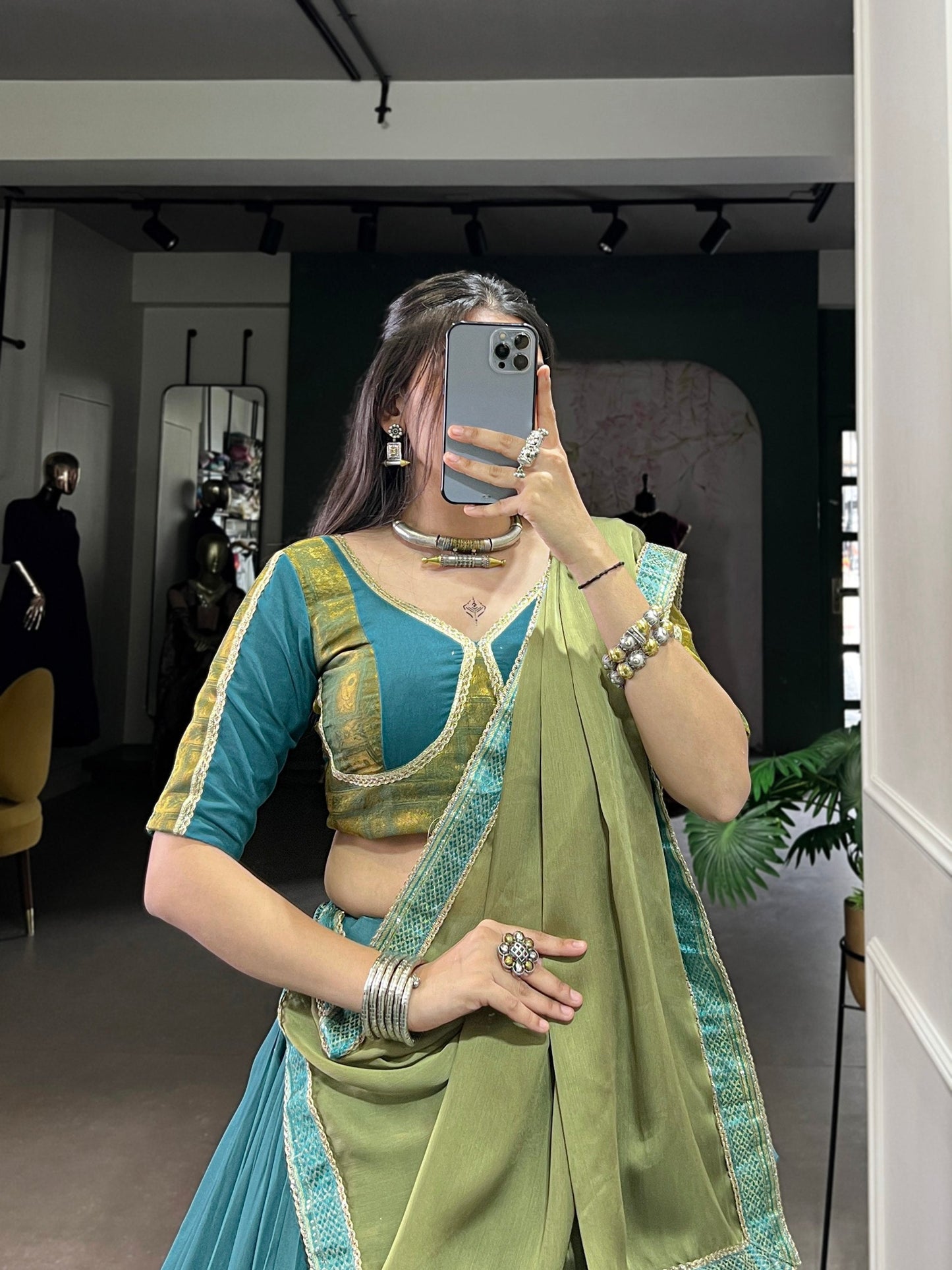Teal Blue Pure Rayon Zari Weaving Worked Lehenga Choli