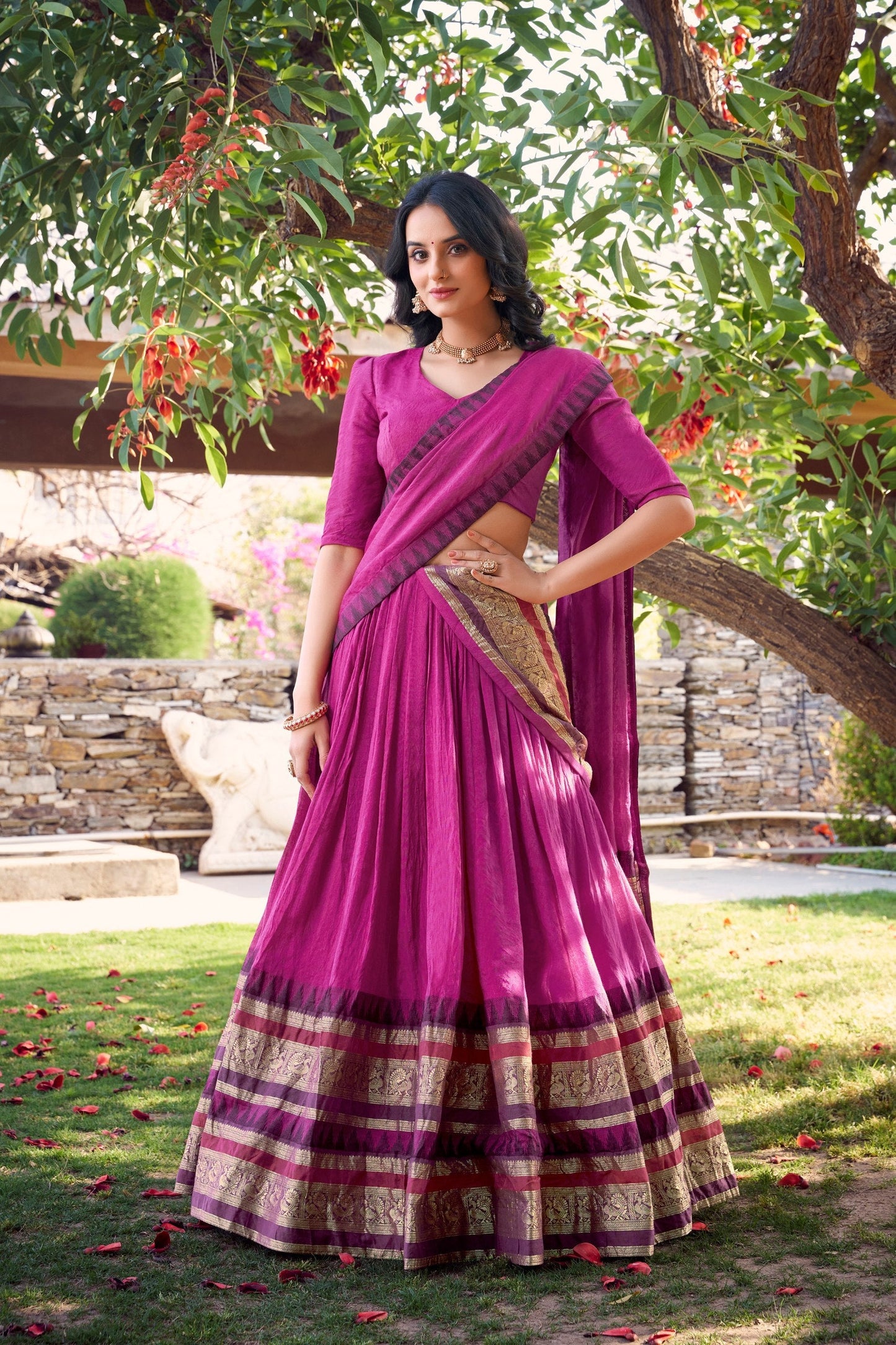 Exquisite Pure Chanderi Zari Weaving Worked Lehenga Choli