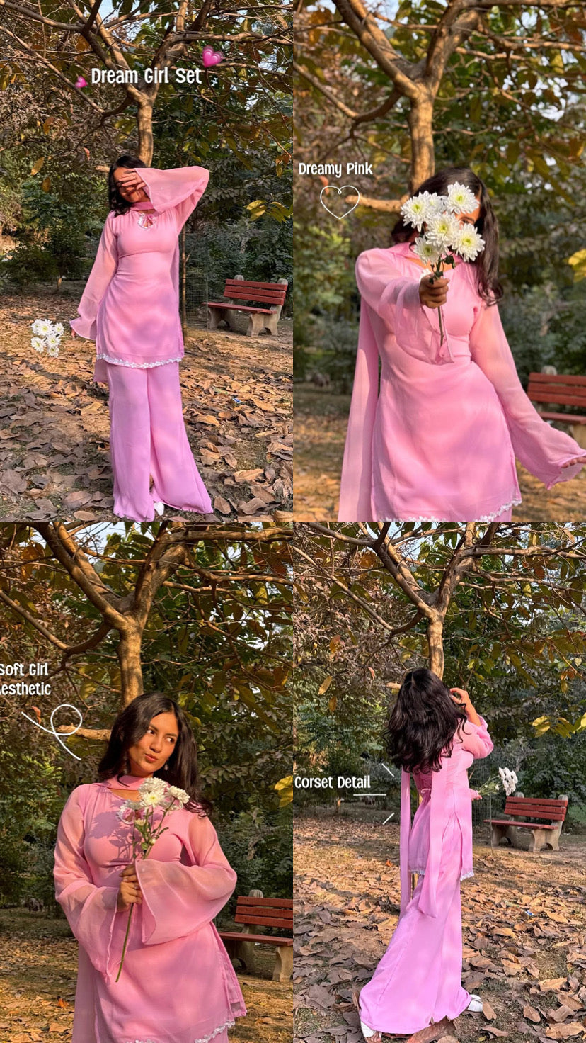 90’s Style Pink Georgette Palazzo Sharara suit For Women