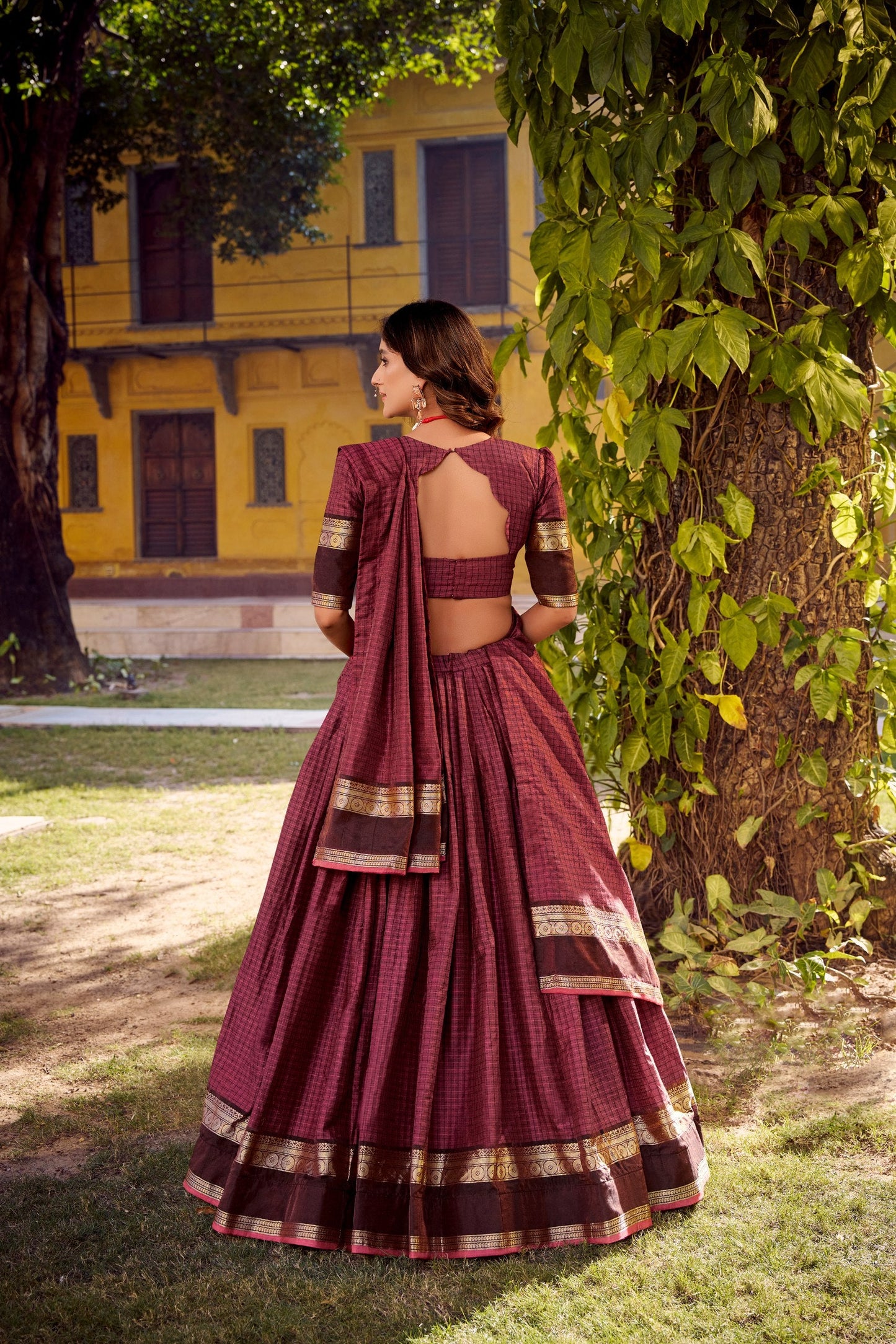 Chettinad Cotton Zari-Weaving Lehenga Choli Set
