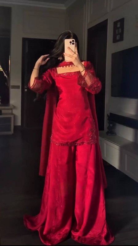 Wine Red Natural Silk Beads Work Party Wear Palazzo Suit with Dupatta