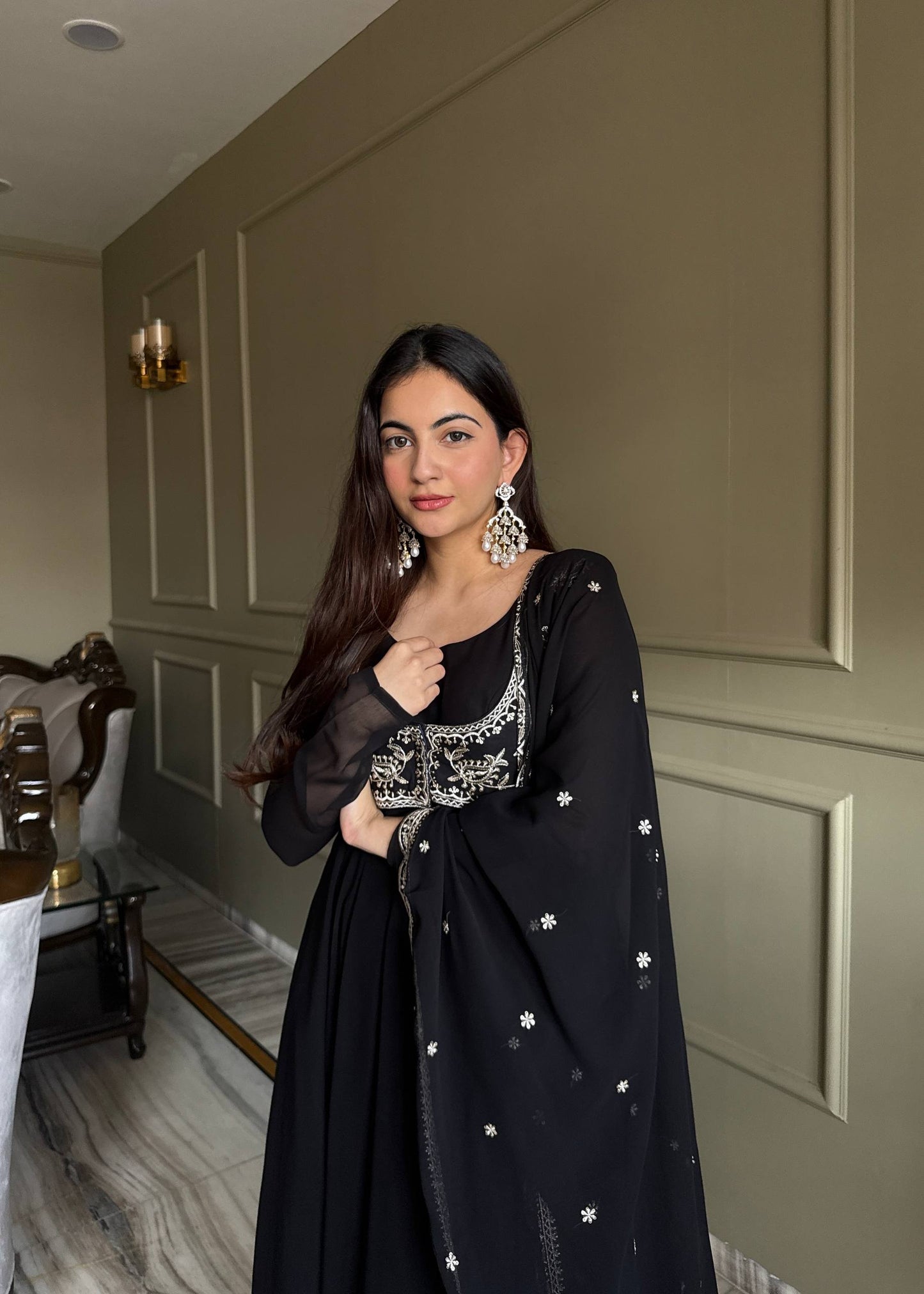 Black Georgette Anarkali Suit Set for Women | Fully Stitched Elegant Partywear Anarkali dress