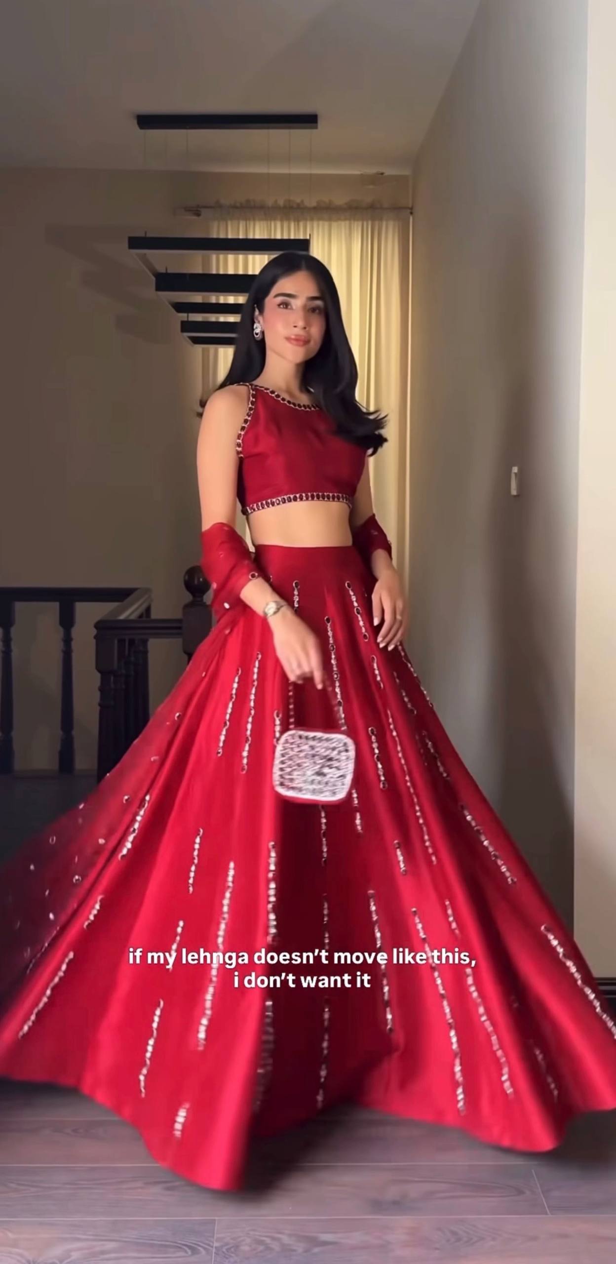 Designer Ruby Red Satin Silk Lehenga Choli Set for Women