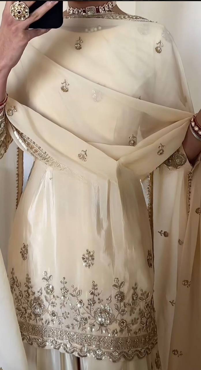 Party Wear Crepe Sharara Suit Set with Dupatta for Women | Party Wear Palazzo Suit