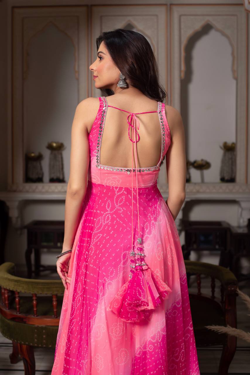 Luxury Pink Real Mirror Handwork Anarkali Suit Set with Dupatta & Pant