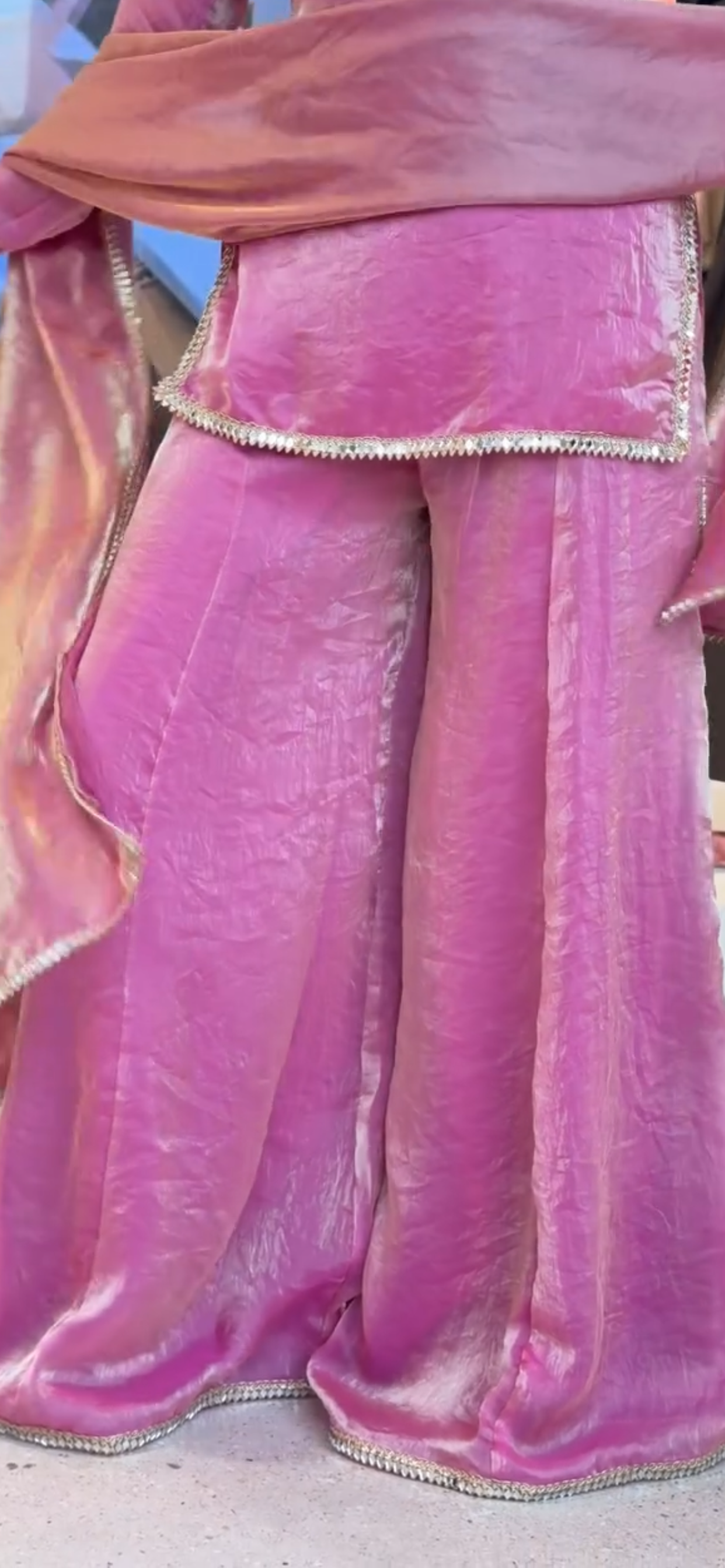 Soft Fendy Silk Partywear Kurta Palazzo Sharara Suit Set