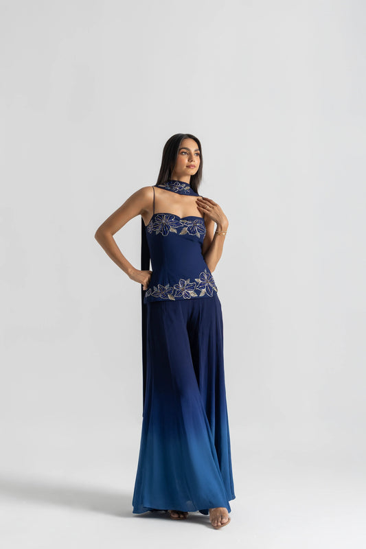Blue Party Wear Palazzo Sharara Set | Perfect for Farewell, Sangeet & Festive Occasions