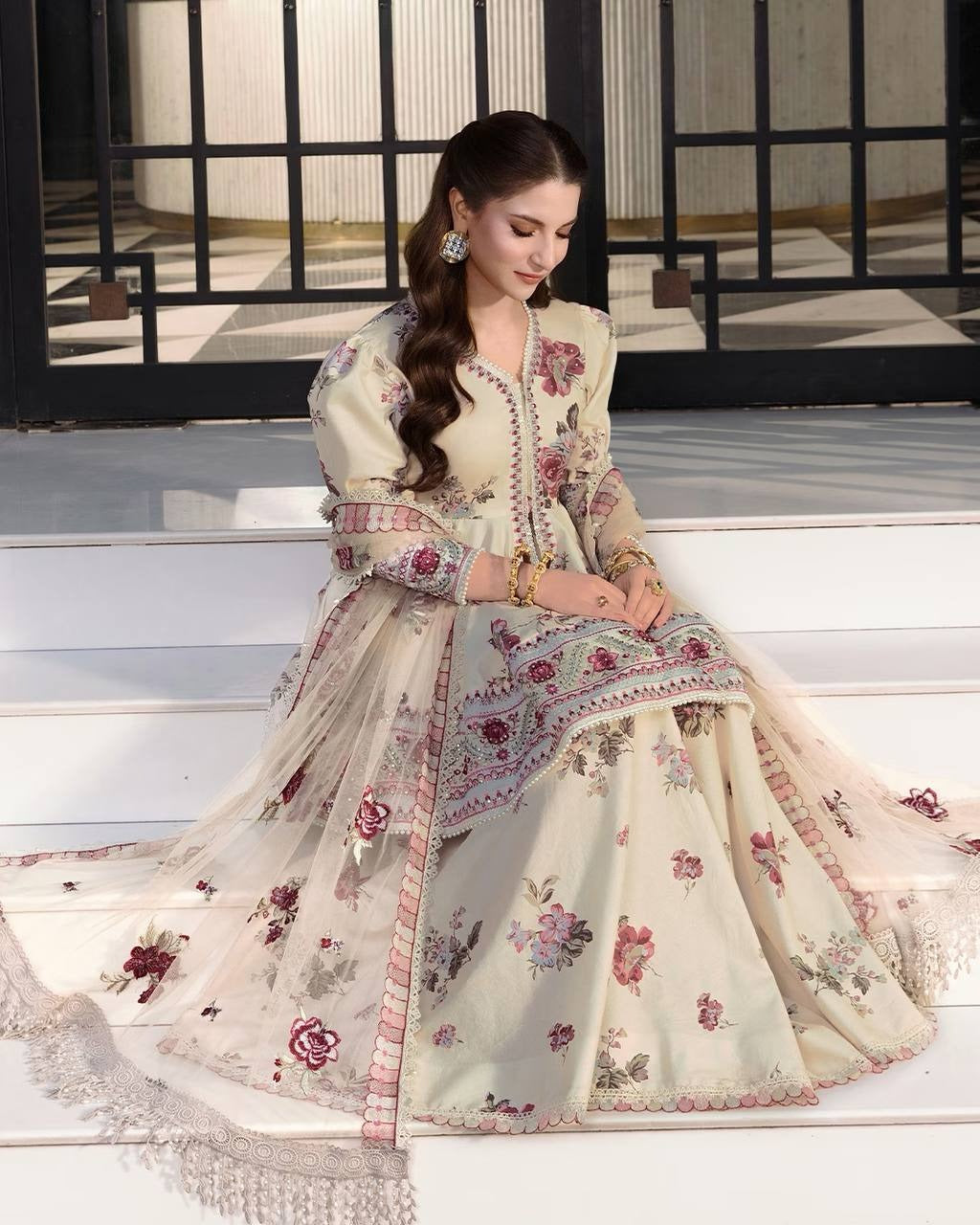 Soft Glam Floral Peplum Sharara Suit Set for Women