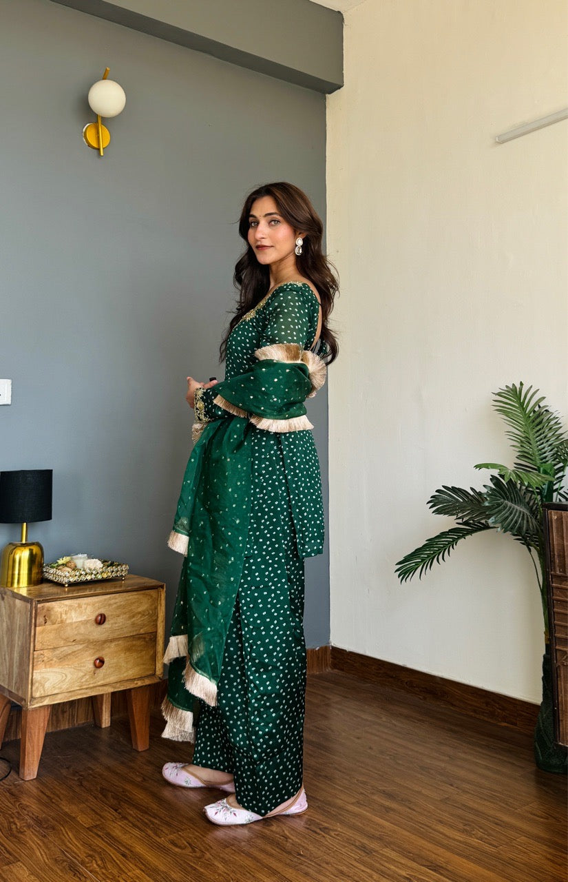 Festival Wear Bandhani Print Farshi Salwar Suit Set