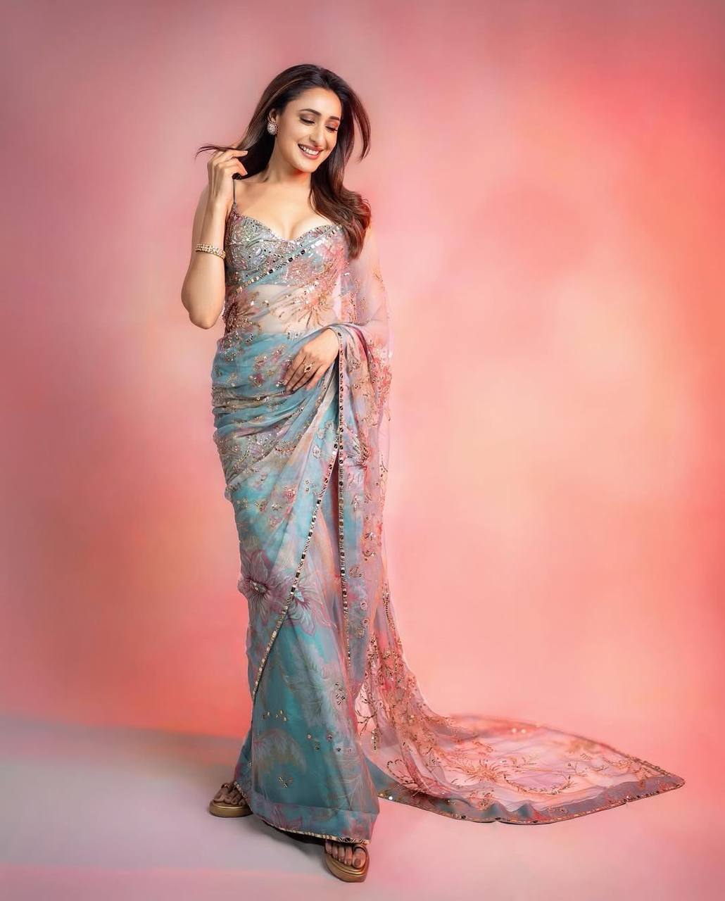 Sky Blue Pure Silk Saree with Hand Embroidery & Mirror Work Border