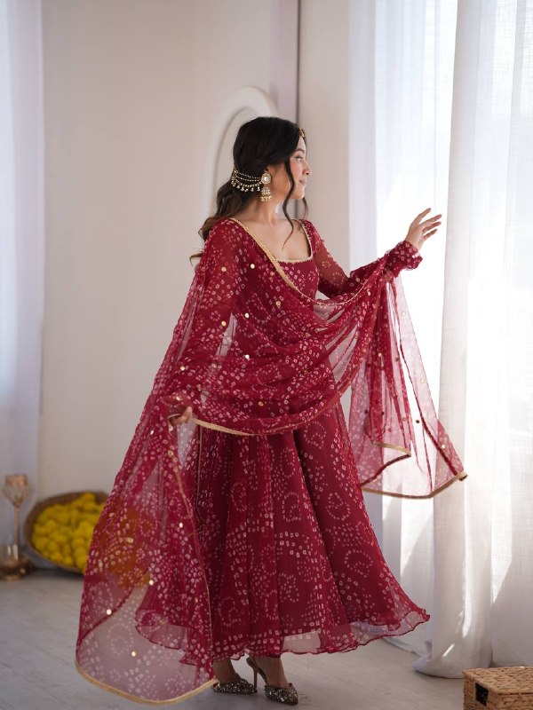 Maroon Georgette Festive Party Wear Anarkali Suit Set
