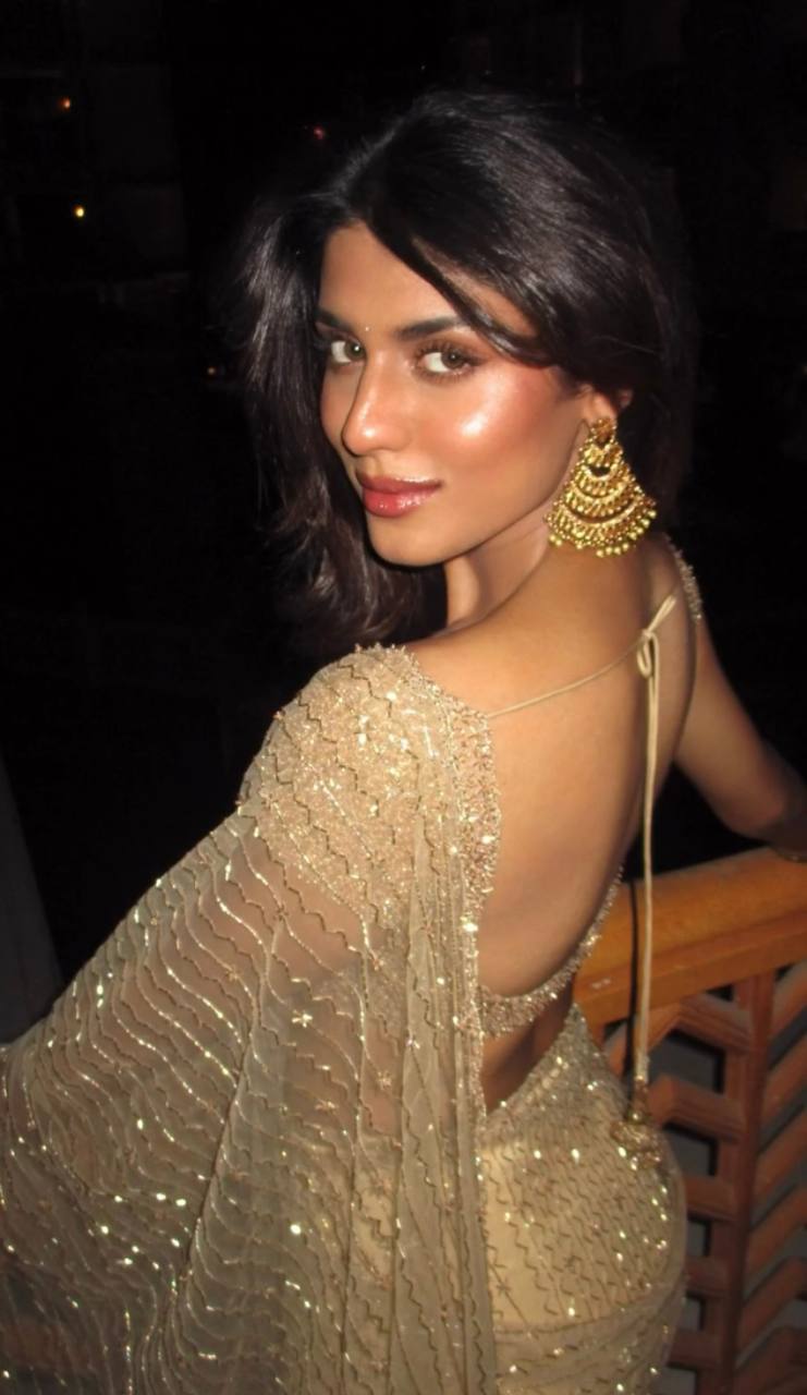 Golden Sequins Net Saree with Blouse for Women